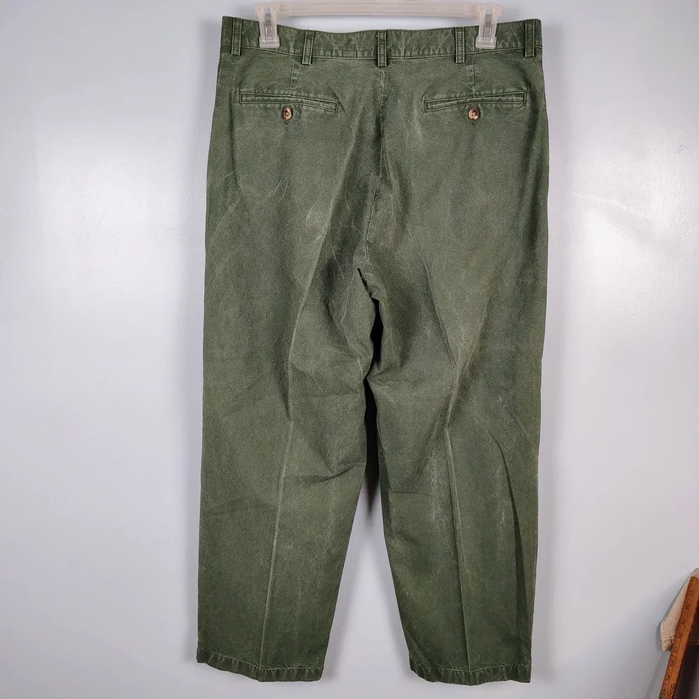 LL Bean Mens SZ 36 Tropic Weight Pleated Chino Pants Green Cotton Gorpcore